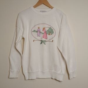 Vintage The Hamilton Company Cotton Crewneck Sweater Victorian Golf Ladies